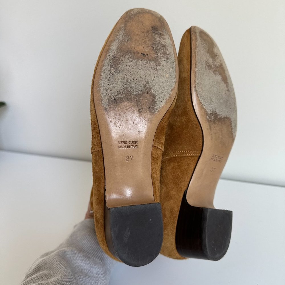 Michel Vivien Tan Suede Ankle Bootie with Buckle Strap - Picture 6 of 7